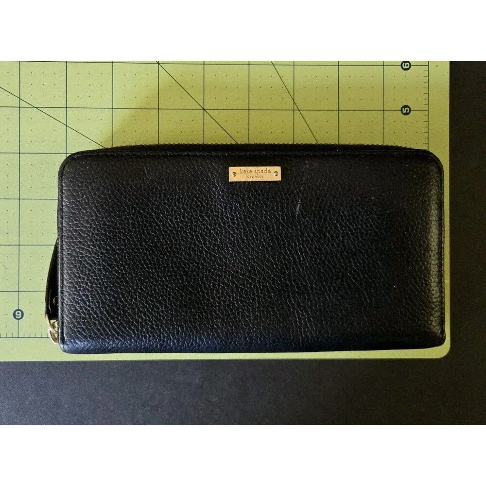 Kate Spade New York Women’s Black Zip-Around Wallet Logo Zipper Card Slots